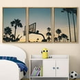 thumbnail image 2 of wall26 - 3 Piece Framed Canvas Wall Art - Basketball Stands and Palm Trees Under The Sunset - Modern Home Art Stretched and Framed Ready to Hang - 24"x36"x3 NATURAL, 2 of 5