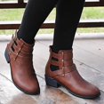 thumbnail image 5 of QISIWOLE Autumn And Winter New Mid-Heel Hollow Belt Buckle Round Head Women's Boots,Clearance, 5 of 6