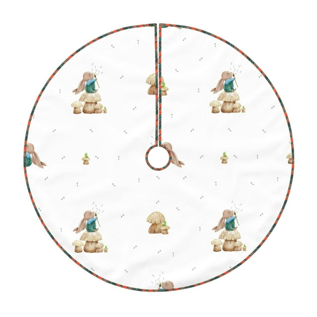 Fotbe Rabbit Blowing Dandelions Pattern Christmas Tree Skirt, Tree Skirts Plush Christmas Decorations, Christmas Tree Skirts Xmas Decorations Holiday Party Decor-30"