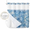 thumbnail image 2 of Starfish No Hook Shower Curtain Waterproof, Bathroom Curtains with Snap in Liners and See Through Top Window, Blue White Coastal Ocean Watercolor Hotel Style Bathtub Curtains Shower 72"Wx72"L, 2 of 8