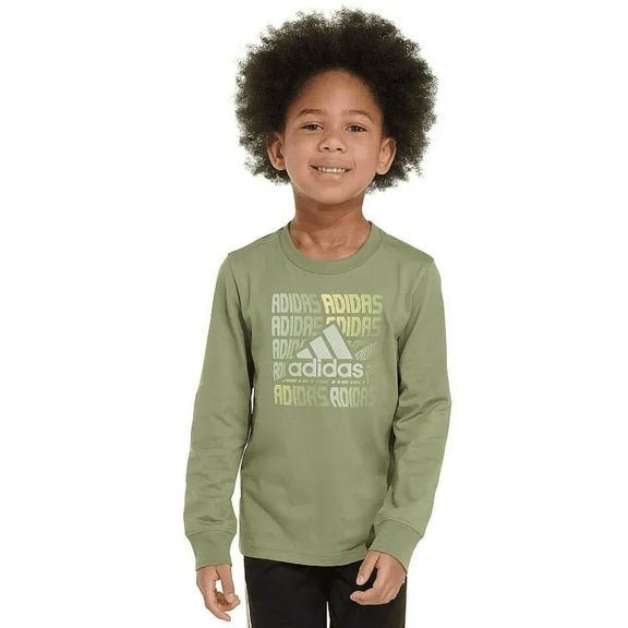 Adidas GREEN Boy's Graphic Long Sleeve T-Shirt, US 6