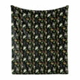 thumbnail image 1 of Flower Soft Flannel Fleece Blanket, Exotic Nature Composition Botanical Elements Fern Leaves Blossoms Pattern, Cozy Plush for Indoor and Outdoor Use, 70" x 90", Black and Multicolor, by Ambesonne, 1 of 6