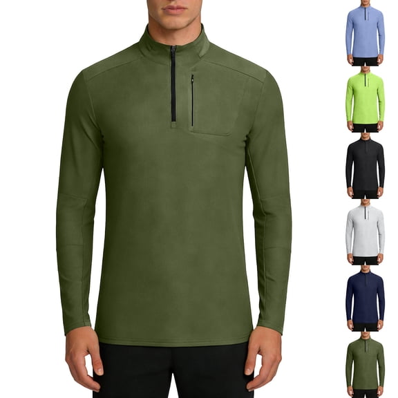 Quarter Zip Pullover Men Running Shirt Long Sleeve Moisture Wicking Quick Dry Athletic Workout Shirts with Zipper Pocket Big and Tall Size 4XL Gray