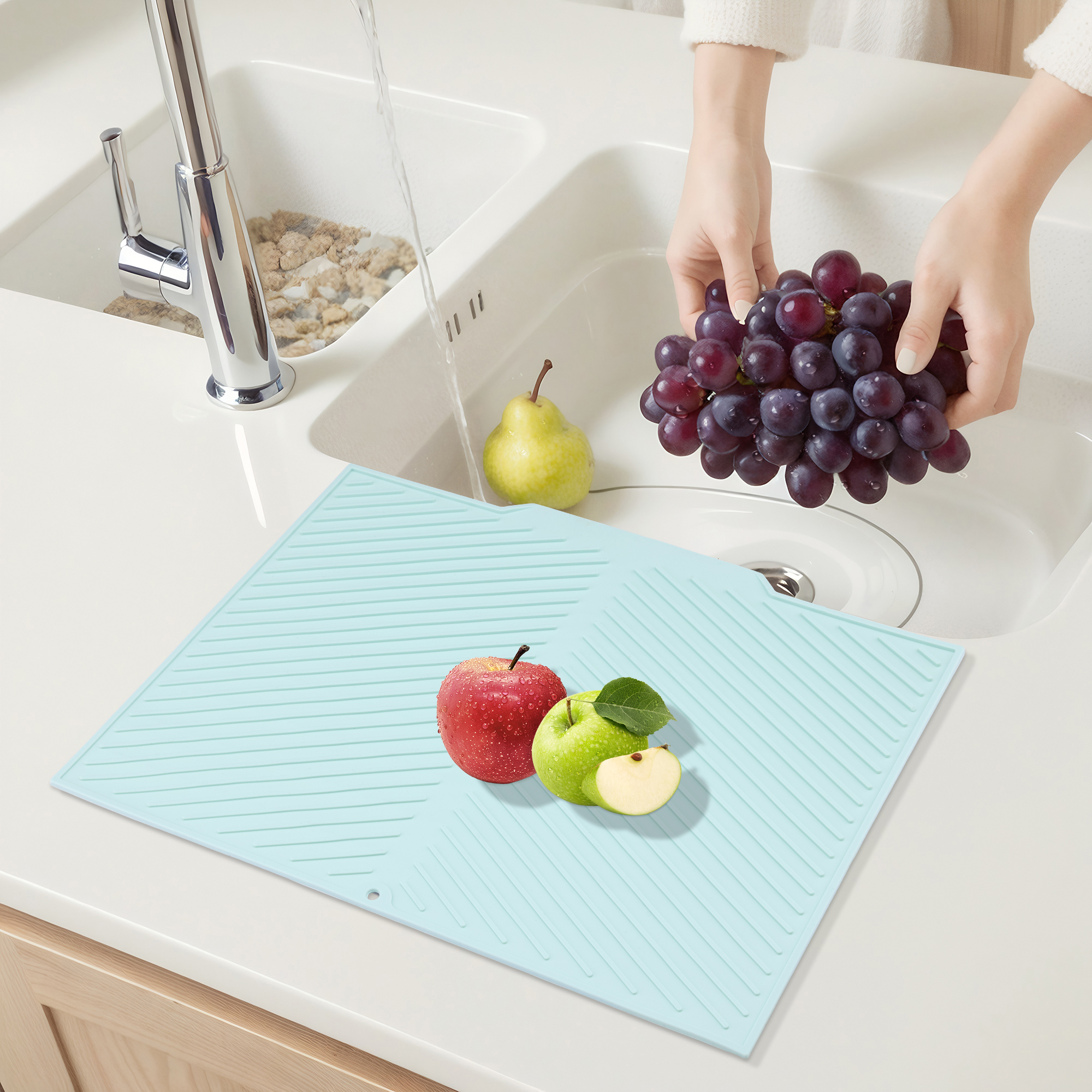 Unique Bargains Silicone Easy Clean Waterproof Kitchen Drying Mat Green 16.7*13.0 inch