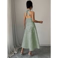 thumbnail image 2 of Mint Green Jacquard Halter Tie-Waist A-Line Midi Dress With Floral Texture, 2 of 6