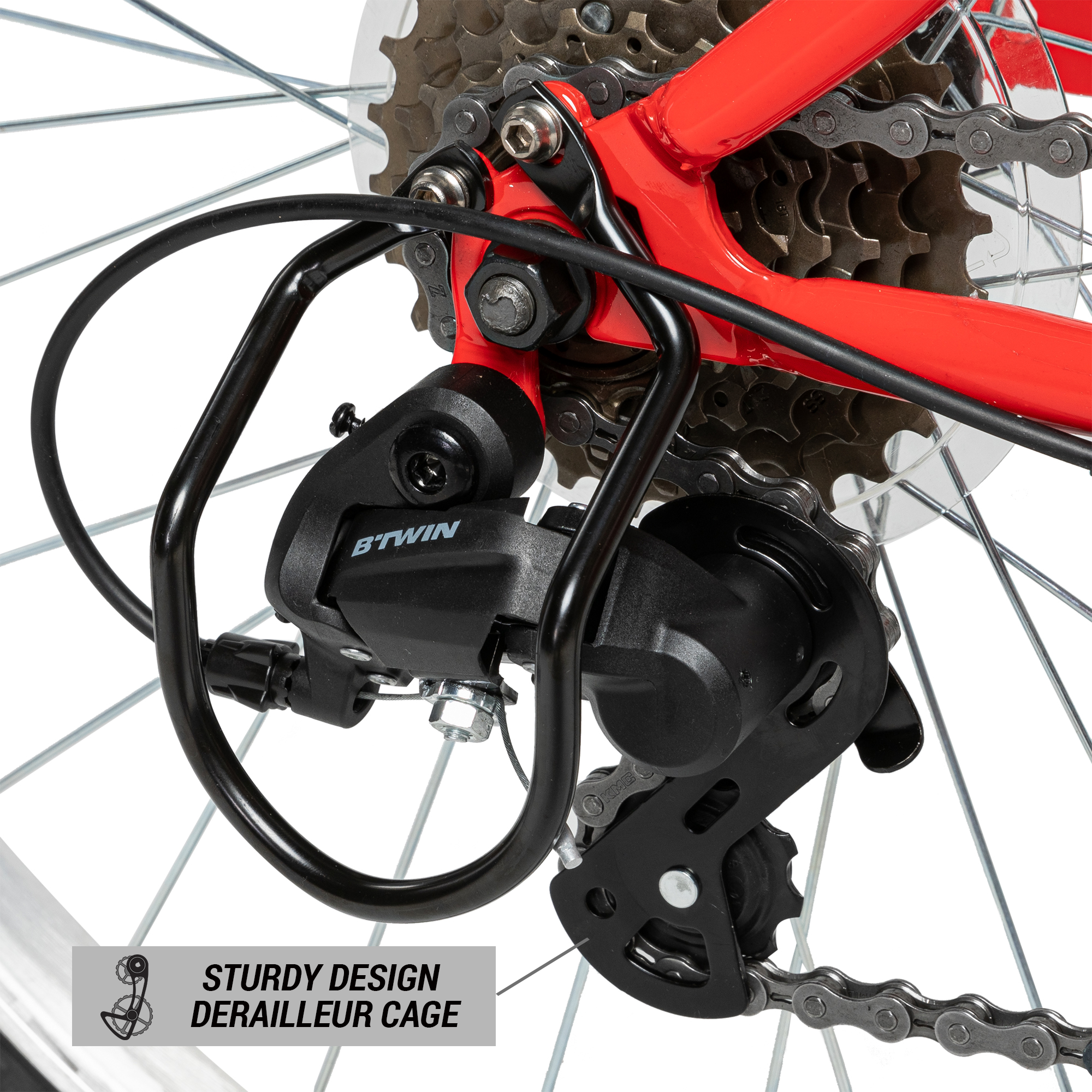 Decathlon Rockrider ST100, Steel Kids Mountain Bike, 24", 4'5" to 4'11", Unisex, Red - image 4 of 12