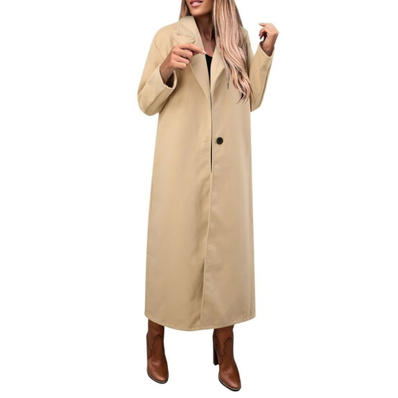 Women's Wool Blend Coat Notch Collar Long Coat Jacket
