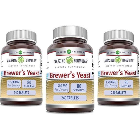 Amazing Formulas Brewer's Yeast 1500mg Per Serving 240 Tablets Supplement | Non-GMO | Gluten Free | Pack of 3