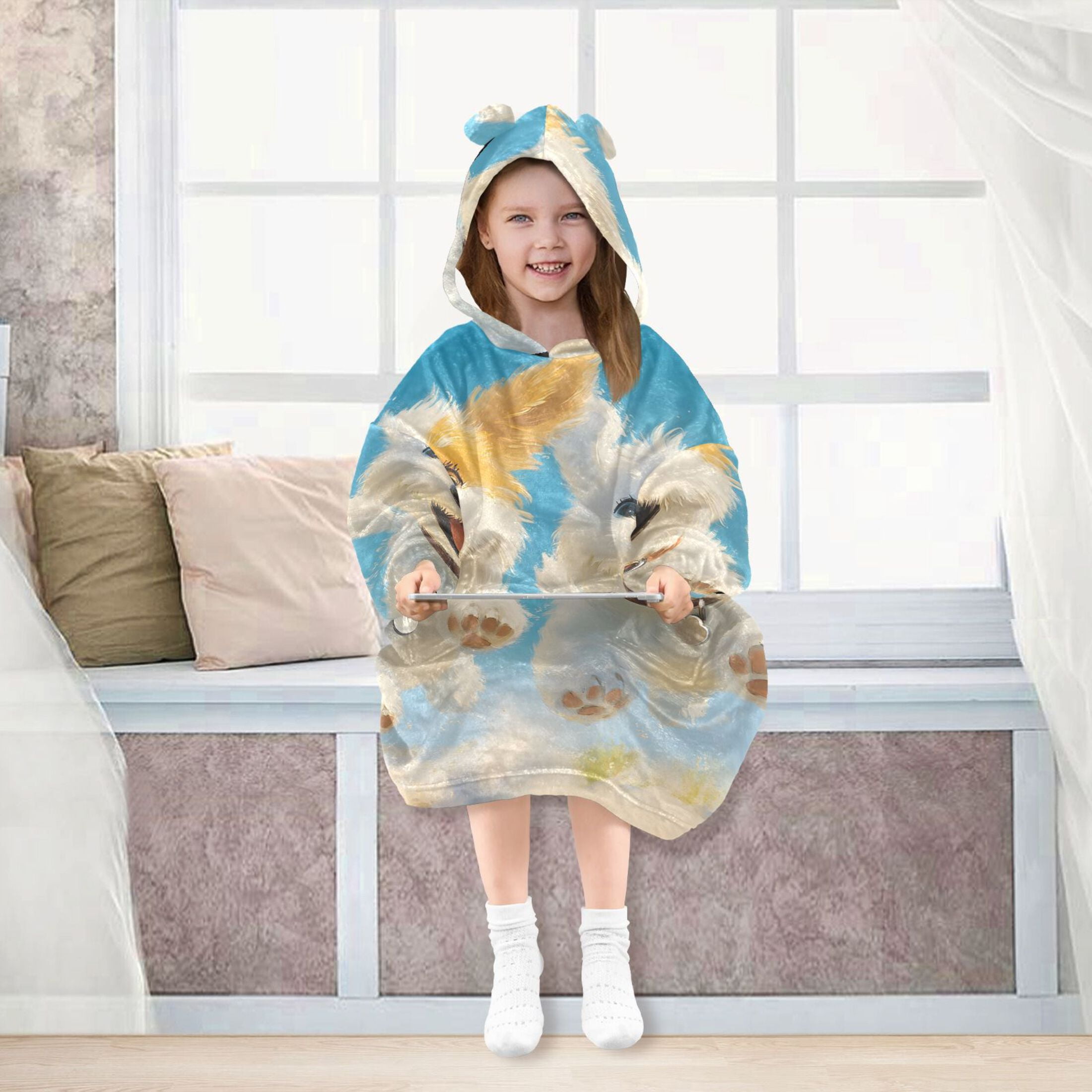 joogoo Wearable Blanket Hoodie for Kids Funny Cute Dogs and Sky Flannel Oversized Sweatshirt 3-14 Years M