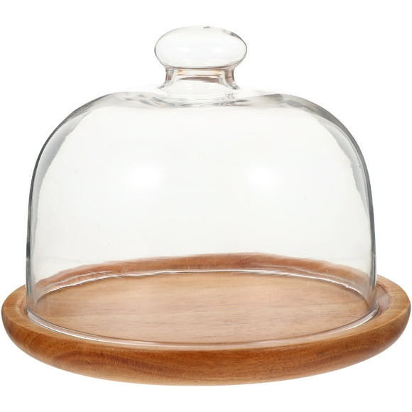 1 Set Cake Dome Clear Cake Dome Cake Display Stand Wooden Cake Plate with Dome Cake Stand
