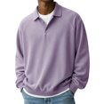 thumbnail image 2 of GrmtClth Shirts for Men Collared Pullover Long Sleeve Button Front Solid Polo Sweatshirt Fall Winter Loose Fit All-Match Casual Shirt Purple XL, 2 of 4