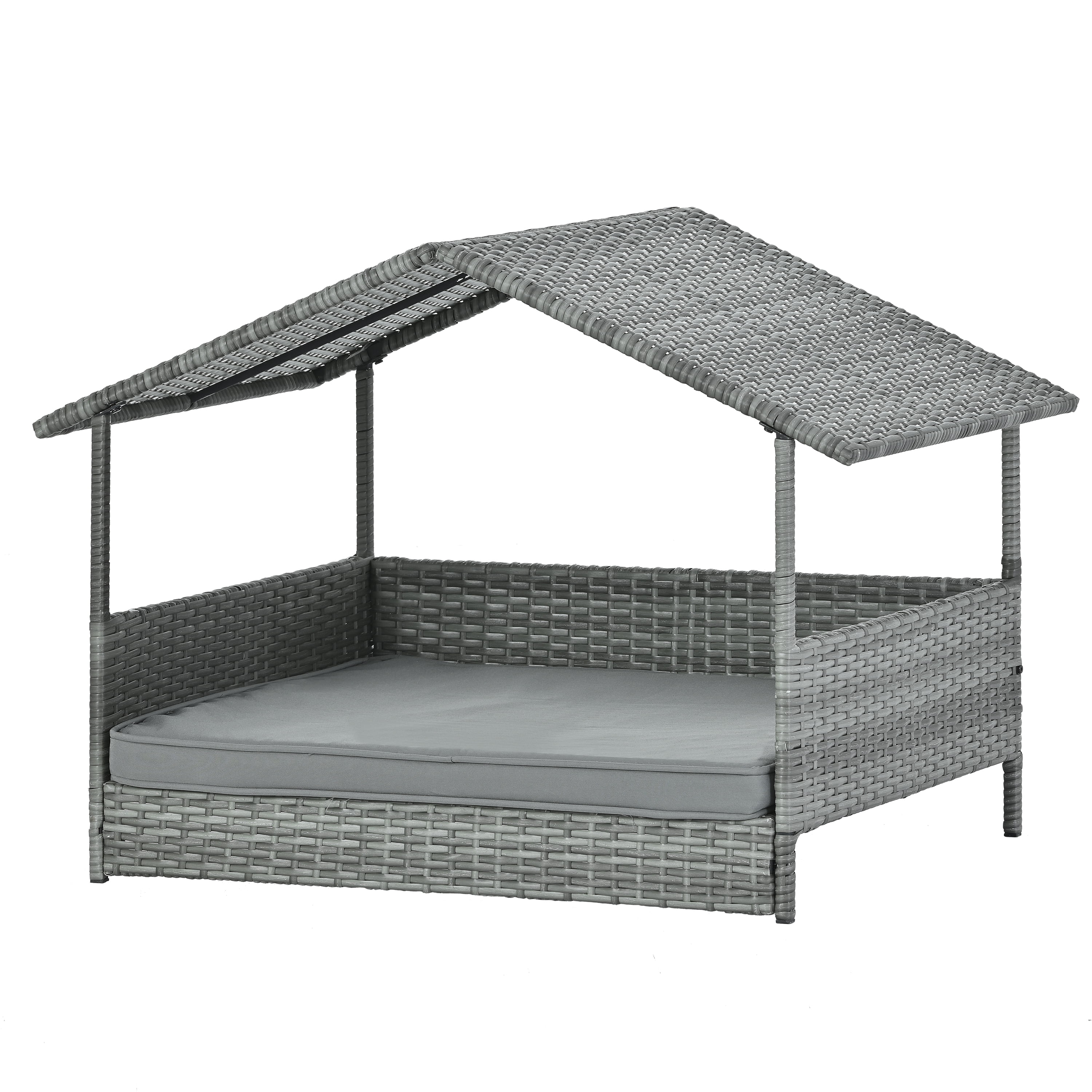 ZephyPaws 38.5" Dog Bed with Canopy, PE Wicker Patio Pet Bed, Elevated Indoor/Outdoor Lounger with 2" Cushion, UV-Resistant, Powder-Coated Metal Frame, Zippered Washable Cover, Dark Gray