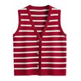 thumbnail image 2 of APEXFWDT Women’s V-Neck Button Front Knit Vest Cardigan Sleeveless Striped Lightweight Vest for Layering or Casual Wear,L,Red, 2 of 7