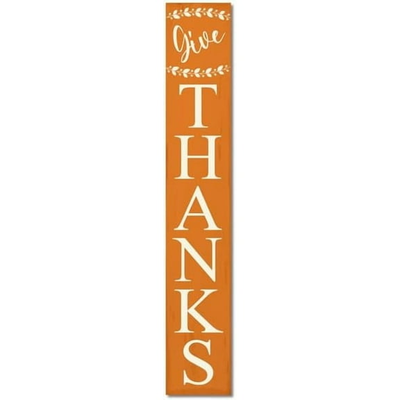 Vintage Primitive Thanksgiving Wooden Door Sign Give Thanks Wood Welcome Sign Thanksgiving Wooden Vertical Sign for Front Door Porch, Autumn Harvest Fall Home Decor Wood Sign 4x16 Inch