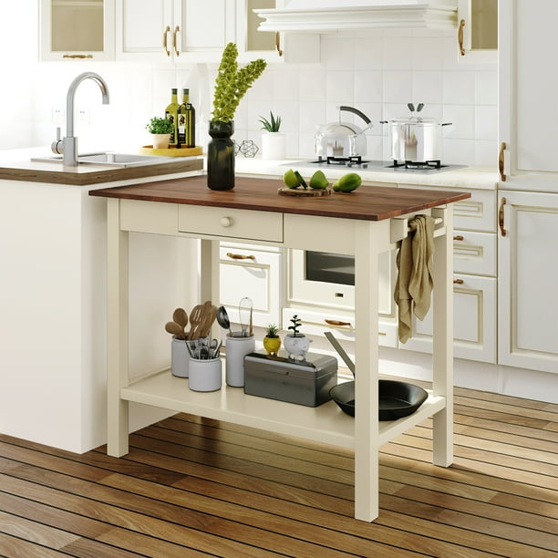 42 Solid Wood Kitchen Island With Seating Butch Block Prep Table Storage Rubber Dining Drawer And Towel Rack For Small Place Walnut Cream White Com Solid Wood Kitchen Island With Seating, Wooden Kitchen Island With Seating