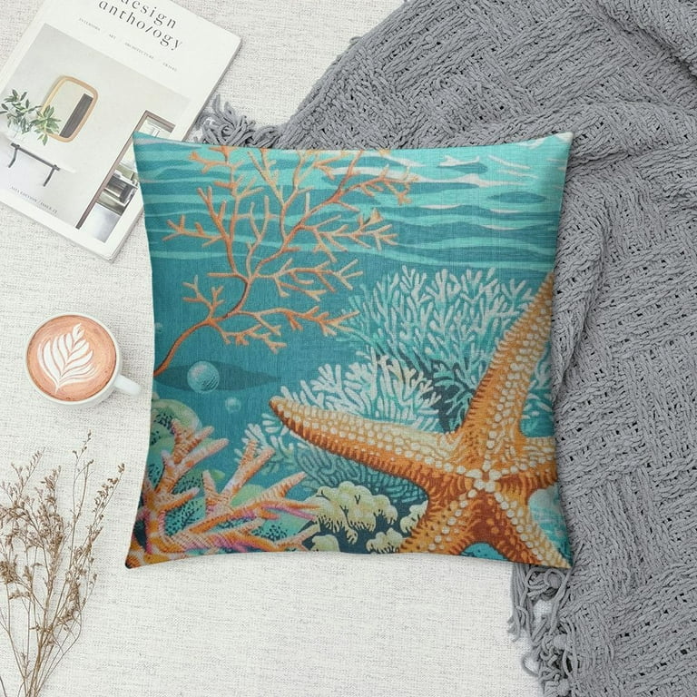 Creowell Nautical Coastal Pillow Covers Teal Beach Theme Ocean