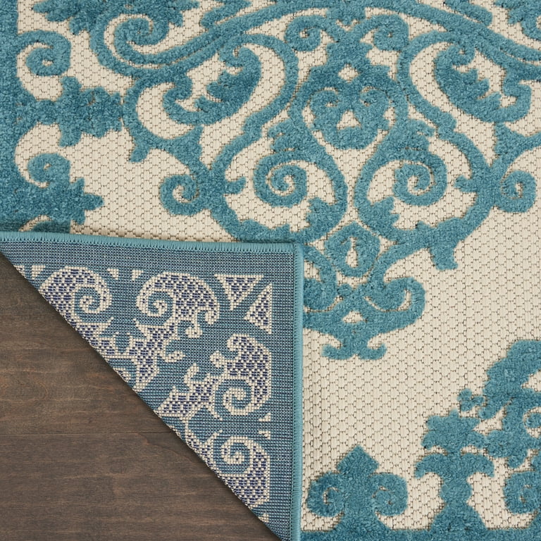 3' X 4' Aqua Damask Indoor Outdoor Area Rug 3' X 4' Aqua Damask Indoor Outdoor Area Rug