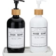 thumbnail image 1 of Glass Soap Dispenser with Pump 16oz Bottle Set of 2 and Ceramic Tray | Vintage Soap Dispenser with Waterproof Labels Bathroom and Kitchen Set, 1 of 5