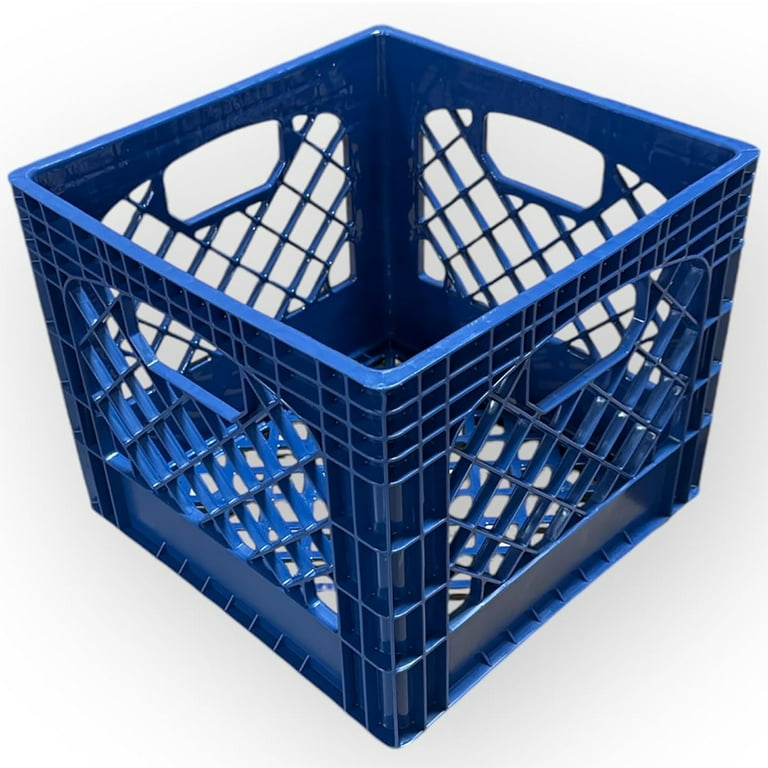 Juggernaut Storage: Milk Crate: 16 Qt - Blue - Multi-Purpose Storage Solution, Stackable Organization, Heavy-Duty Plastic Bin, Built-In Handles