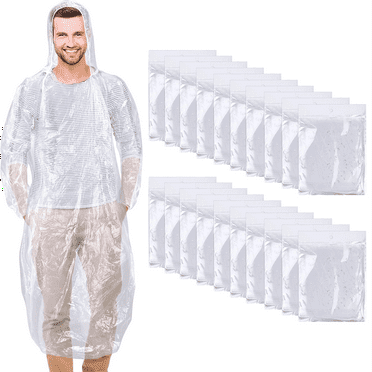 IBEEDOW 20 Pack Disposable Rain Ponchos for Adults, Ponchos Family Pack with Drawstring Hood, Portable Rain Poncho for Women and Men,Clear Travel Rain Poncho for Outdoor, Daily Use