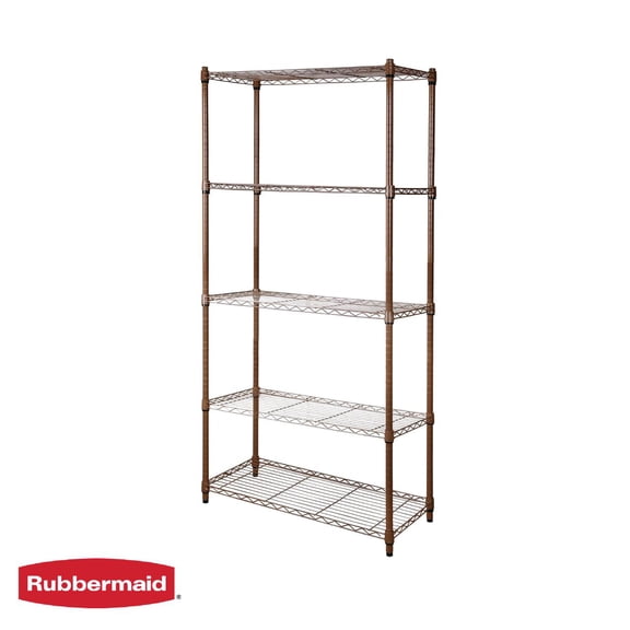 Open Box Rubbermaid 5-Tier Heavy Duty Rubbed Bronze Wire Shelving Unit, 1250lb Capacity