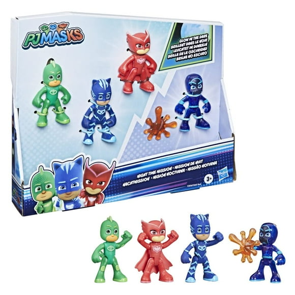 Set de figuras de acción PJ Masks Night Time Mission que brillan en la oscuridad