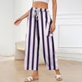 thumbnail image 5 of VV AVEORS Striped Barrel Linen Pants For Women, High Waisted Drawstring Wide Leg Baggy Pants, Fall Fashion Palazzo Trousers With Pockets Navy 3XL, 5 of 9