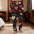 thumbnail image 3 of Men's Drawstring Pocket Cuffed Print Pants, Valentine's Day Casual Home Sleep Pants for Gift, Holiday and Cozy Wear,Black,L, 3 of 7