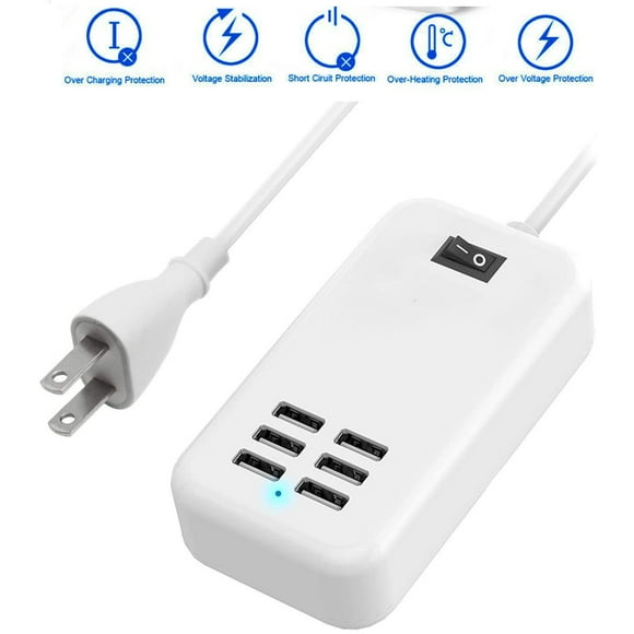 6 Port 30W USB Wall Charger Multi-Port AC Power Adapter for USB-Powered Devices