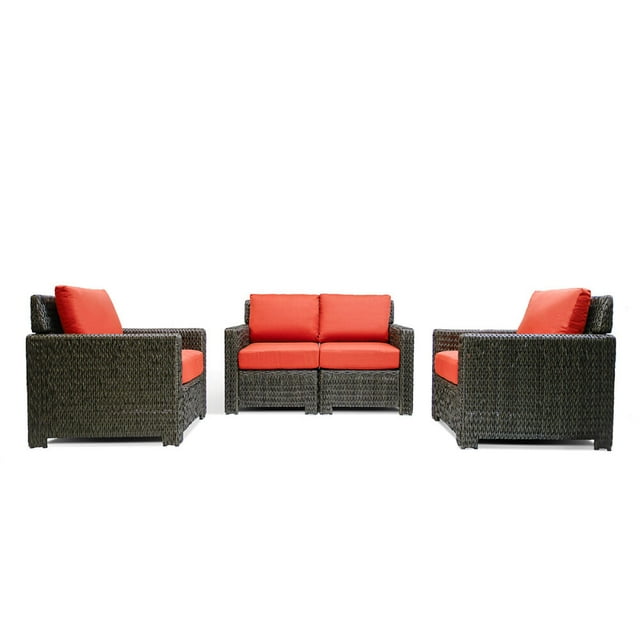 Krikacy 4-PCS Outdoor Wicker Modular Sofa Chair Set, All-Weather HDPE w/Thick Cushions, Orange