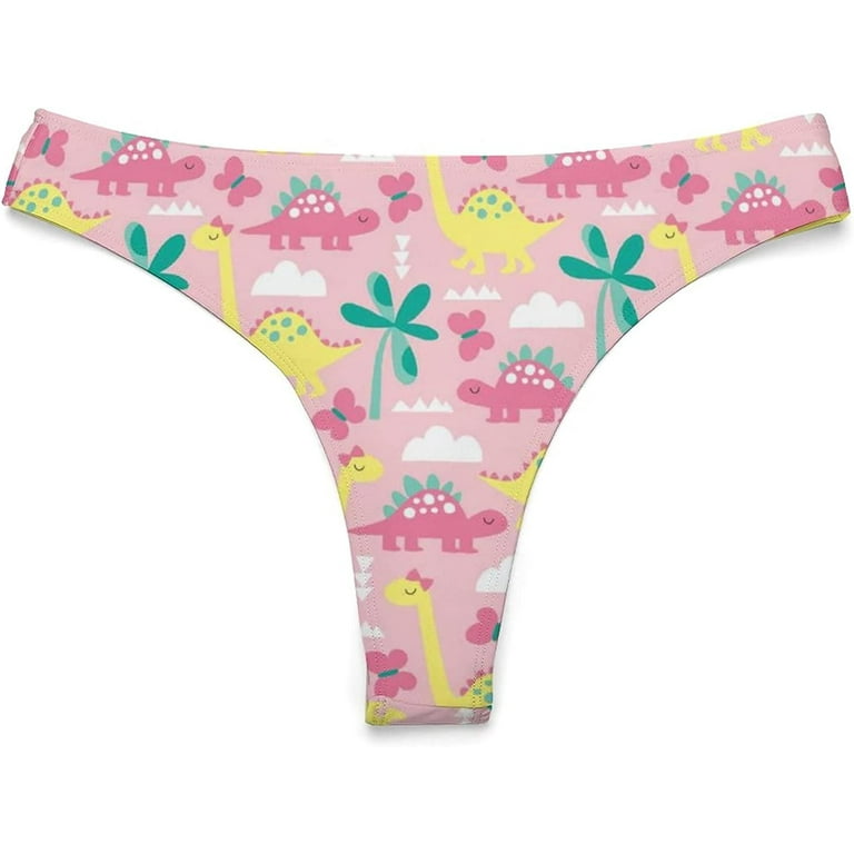 Pink Dinosaur Animal Women's Low Waist T-Back Thong Panty Underwear Brief  Cute 