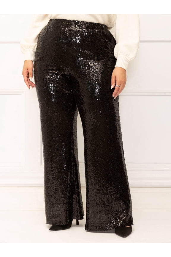 Women's Plus Size Flare Leg Sequin Pants, 30.5 Inseam