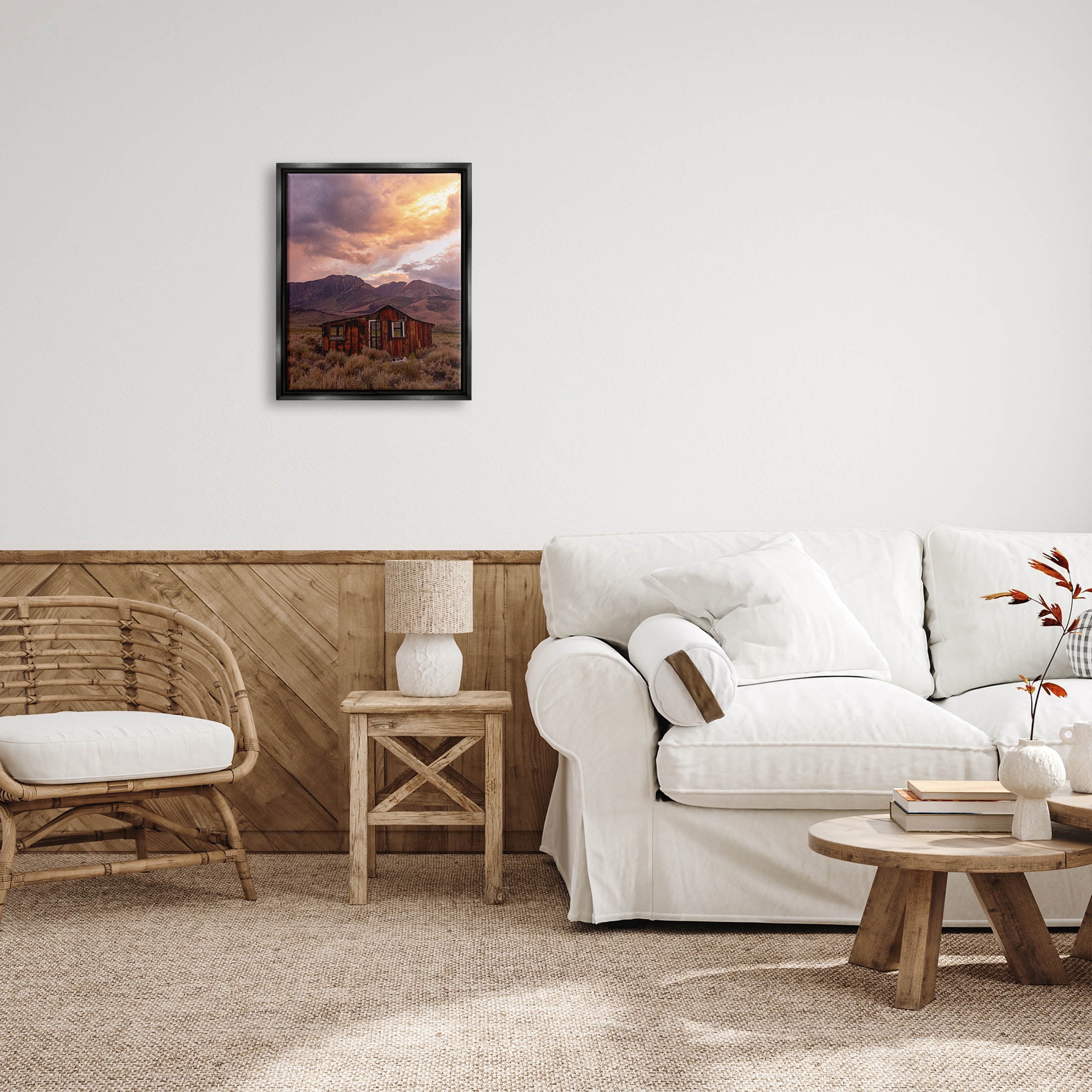 Rural Sunset Countryside Hut Landscape Photograph Jet Black Framed Art Print Wall Art