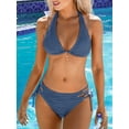 thumbnail image 6 of Cupshe Women's Bikini Sets Two Piece Swimsuit Plunging Neck Halter Low Rise Cheeky Bottom Strappy Side Tie, Size S-XL, 6 of 6