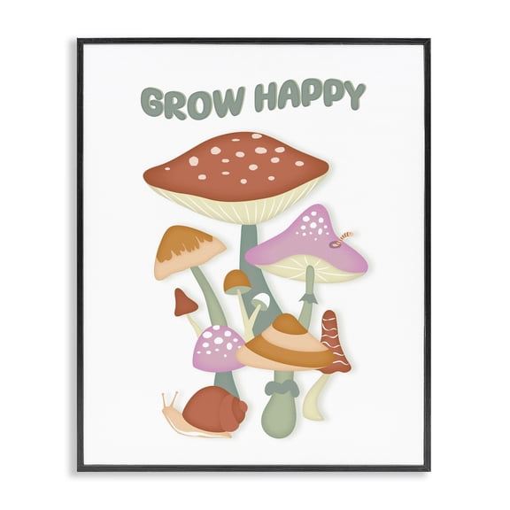 Stupell Industries Eclectic Grow Happy Retro Mushrooms Black Framed Giclee Art, 11 x 14, by Martina Pavlova