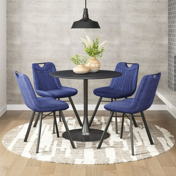 Opus Dining Table Black Dining Table, Modern Style, Faux Wood MDF round shape tabletop, Steel, Indoor Dining