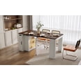 thumbnail image 1 of HORIZON Extendable Dining Table with 3 Removable Middle Leaves, Mobile Rolling Island Table with Power Outlet, Cabinet with Storage for dining room and living room (CREAMY WHITE+ WALNUT), 1 of 70