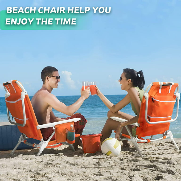 Waleaf Folding Tall Backpack Beach Chair,High Back Beach Chairs for Adults,5-Position Lay Flat Beach Chairs with Headrest, Towel Bar, Cooler Bag