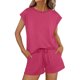 thumbnail image 2 of Tops Y Blusas de Mujer de Verano Cuello Redondo Manga Corta con Cordón de Cintura Y Bolsillo Pantalones Cortos de Dos Piezas, 2 of 9