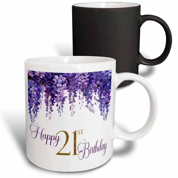 3drose, Pretty Purple Wisteria Happy 21st Birthday, 11oz Magic Transforming Mug