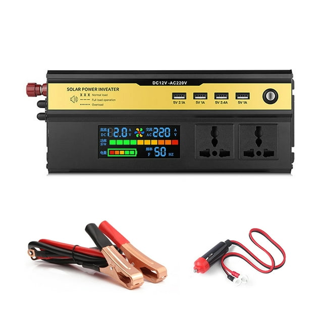 12V to 220V 6000W Power Inverter with LED Digital Display, 2 AC Outlets & 4 USB Ports, Aluminum Alloy Housing, Intelligent Cooling Fan, Multiple Protection Functions for Car/Home/Camping/Outdoor Use