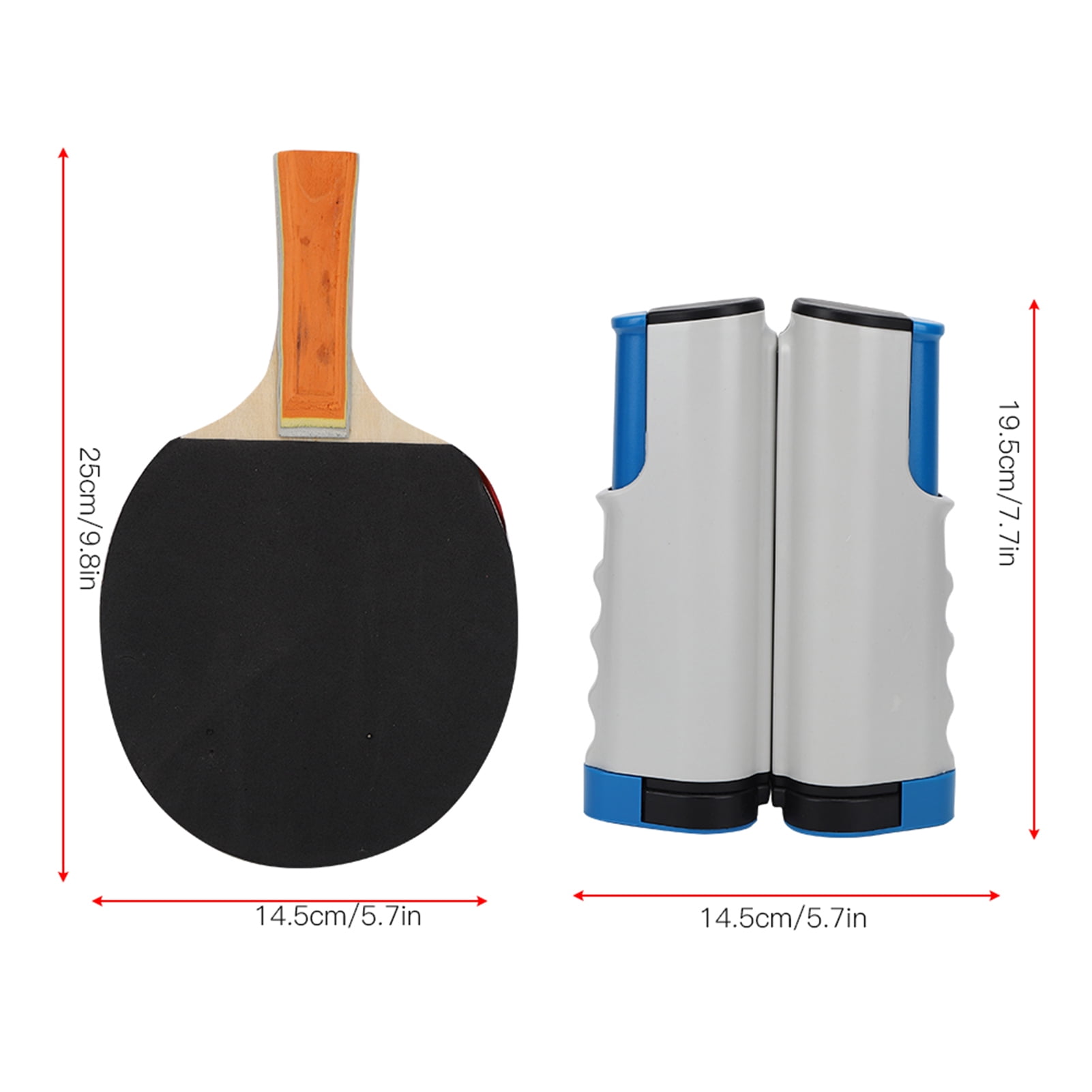 Regail Portable Table Tennis Set with Telescopic Net Rack, 2 Paddles and 4 Ping Pong Balls, Training Accessories, White and Blue, 9.84 inches / 25 cm