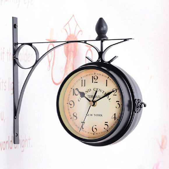 Honganda Horloge Murale Double Face Paddington, Décor de Jardin Intérieur Noir