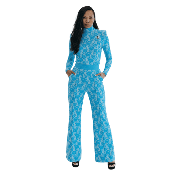 Long-Sleeve Printed Lace Athleisure Blue, Fellini Jumpsuit (Women's) - Mrs Momma Bear