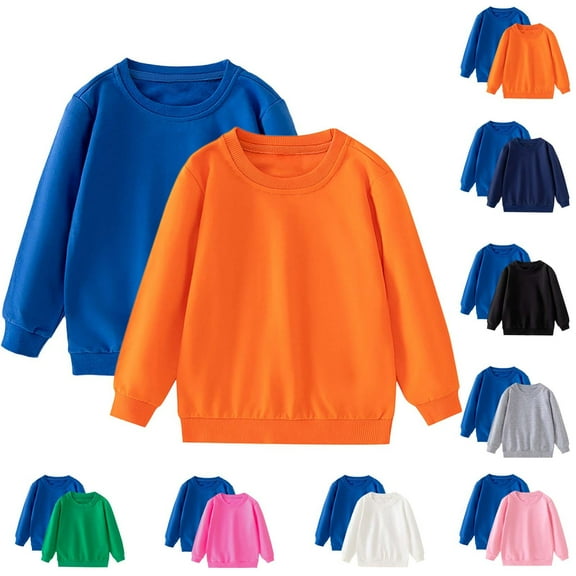 Ashirexll Girls Sweatshirt Solid Color Round Neck Long Sleeve Sweatshirt 2 Pack Set for Girls Fall Winter
