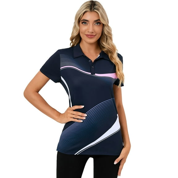 Yesfashion Womens Polo Shirts Short Sleeve Summer Printed Tops Lightweight Athletic Golf Tennis Shirts