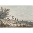 thumbnail image 2 of Julius Caesar Ibbetson 24x17 Gold Ornate Framed and Double Matted Museum Art Print Titled - View of London with St. Paul's in the Distance; Woman and Children with a Baby Carriage (1787), 2 of 4