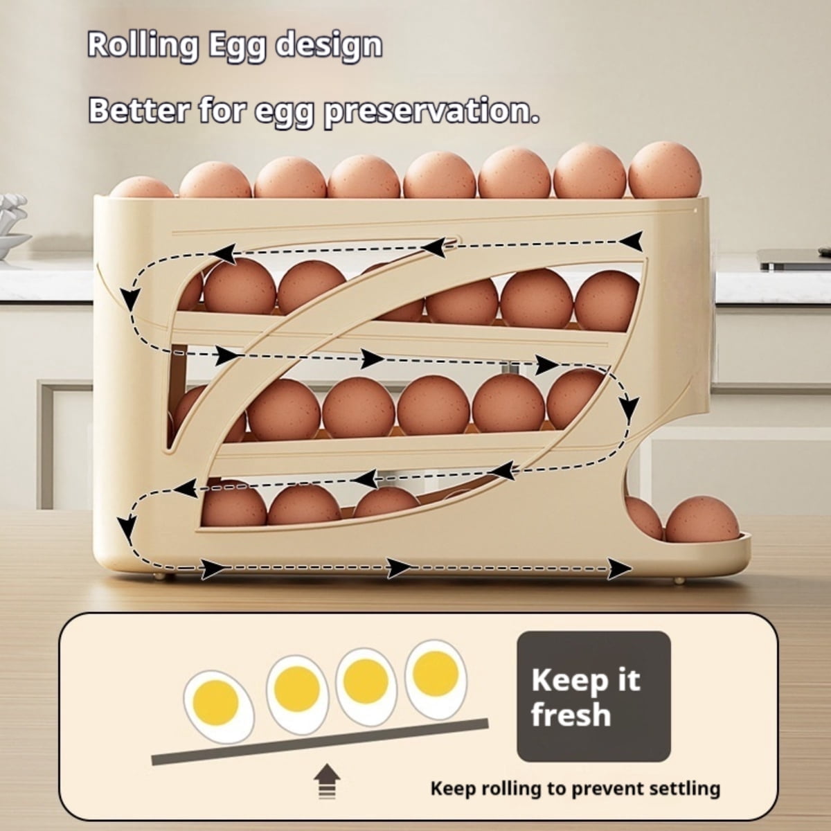 Gravity Fed Rolling Egg Dispenser, 4 Tiers 30 Egg Refrigerator Storage Container, Automatic Rolling Egg Rack for Fridge, Kitchen Organizer