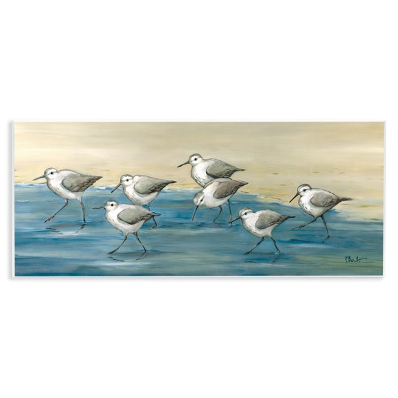 Stupell Industries Transitional Sandpiper Bird Flock Beach Shoreline Wall Plaque Art, 17 x 7, by Paul Brent
