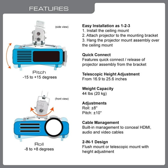 Qualgear Qg Pm 002 Wht Universal Projector Ceiling Mount White Qualgear Qg Pm 002 Wht Universal Projector Ceiling Mount White Com